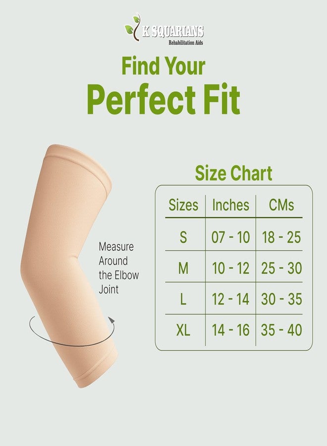 K SQUARIANS Elbow Support Neoprene For Pain Relief | Compression Sleeves Gym Badminton Cricket Sports | Men & Women | Beige | Pack of 2 | Small - Image 4