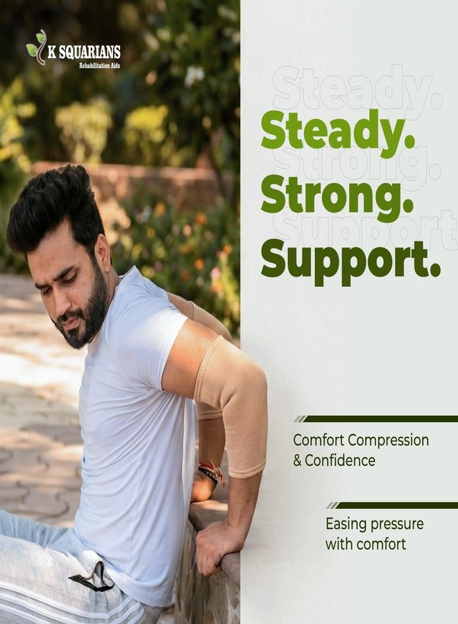 K SQUARIANS Elbow Support Neoprene For Pain Relief | Compression Sleeves Gym Badminton Cricket Sports | Men & Women | Beige | Pack of 2 | Small - Image 5