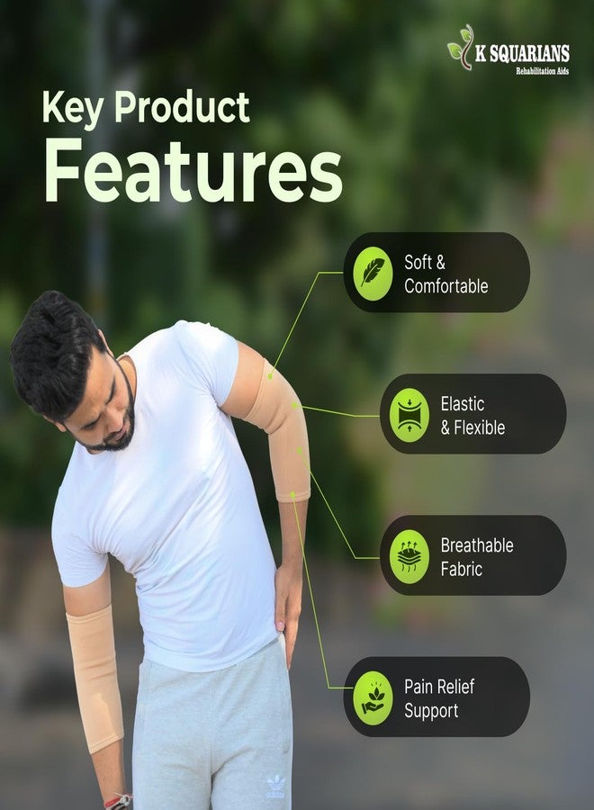K SQUARIANS Elbow Support Neoprene For Pain Relief | Compression Sleeves Gym Badminton Cricket Sports | Men & Women | Beige | Pack of 2 | Small - Image 2