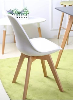 Taimi Mid Century Modern Side Chair with High Back Rest, PU Leather Soft Padded Seats and Solid Wood Legs - Dining, Living Room, Kitchen, Bedroom - Shell Tulip Chair White  - Image 2