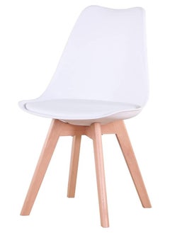 Taimi Mid Century Modern Side Chair with High Back Rest, PU Leather Soft Padded Seats and Solid Wood Legs - Dining, Living Room, Kitchen, Bedroom - Shell Tulip Chair White  - Image 3