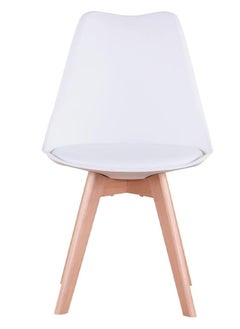 Taimi Mid Century Modern Side Chair with High Back Rest, PU Leather Soft Padded Seats and Solid Wood Legs - Dining, Living Room, Kitchen, Bedroom - Shell Tulip Chair White  - Image 4