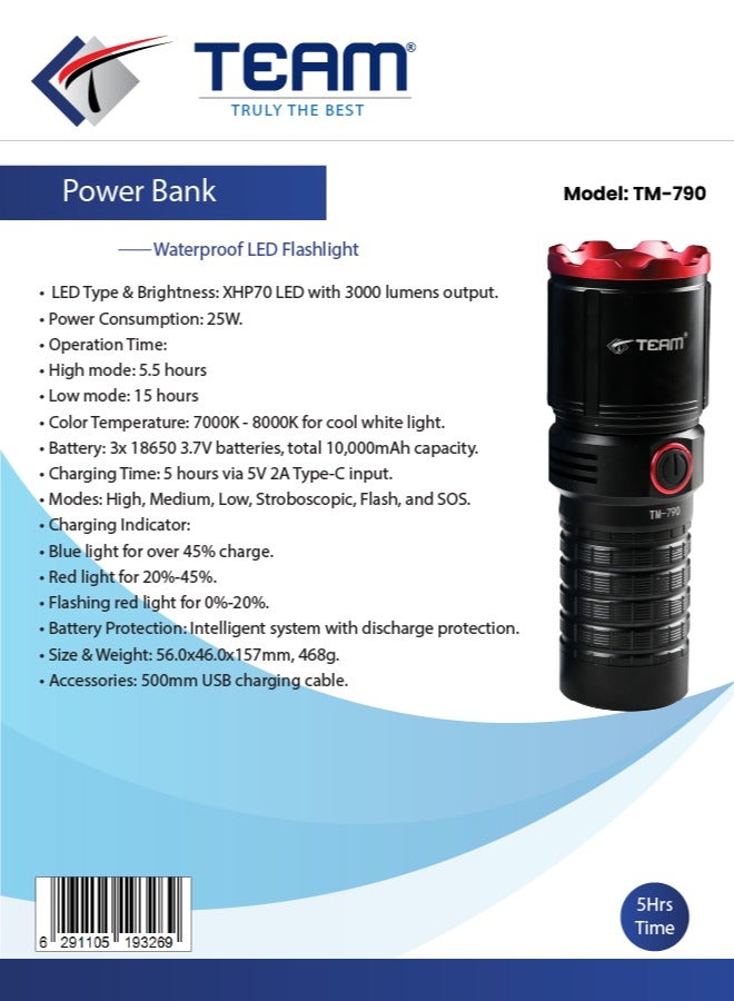 TEAM LED Torch with Power Bank | Portable Power Bank Flashlight | Travel-Friendly Torch | Fast Charging Power Bank. - Image 5