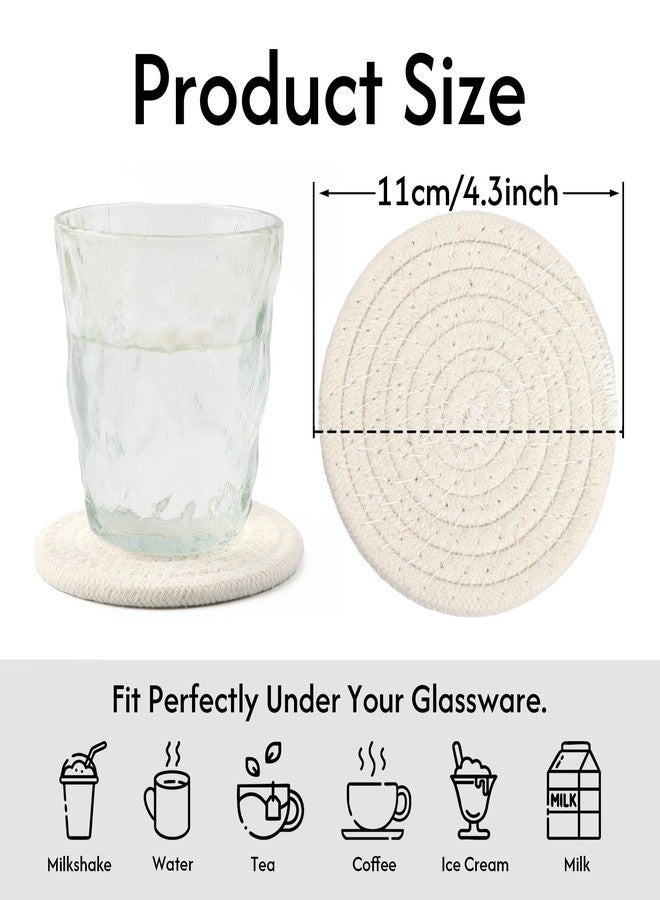 krastmon Coasters Set of 4 for Drinks, Cotton Woven 4 Colors Absorbent Boho Coasters for Home Decor Cups - Hot or Cold Drink Thickened (White) - Image 2