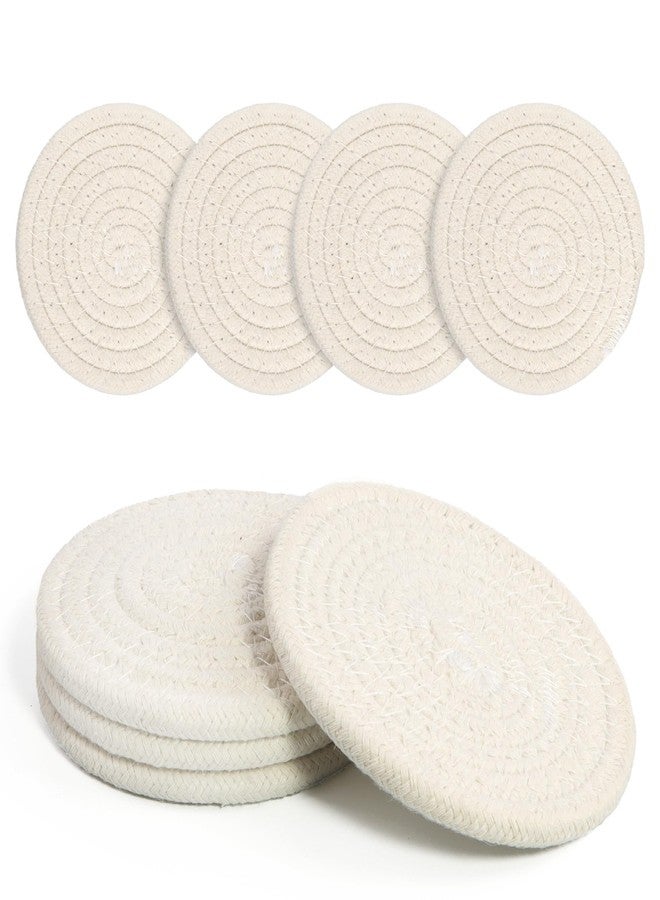 krastmon Coasters Set of 4 for Drinks, Cotton Woven 4 Colors Absorbent Boho Coasters for Home Decor Cups - Hot or Cold Drink Thickened (White) - Image 1