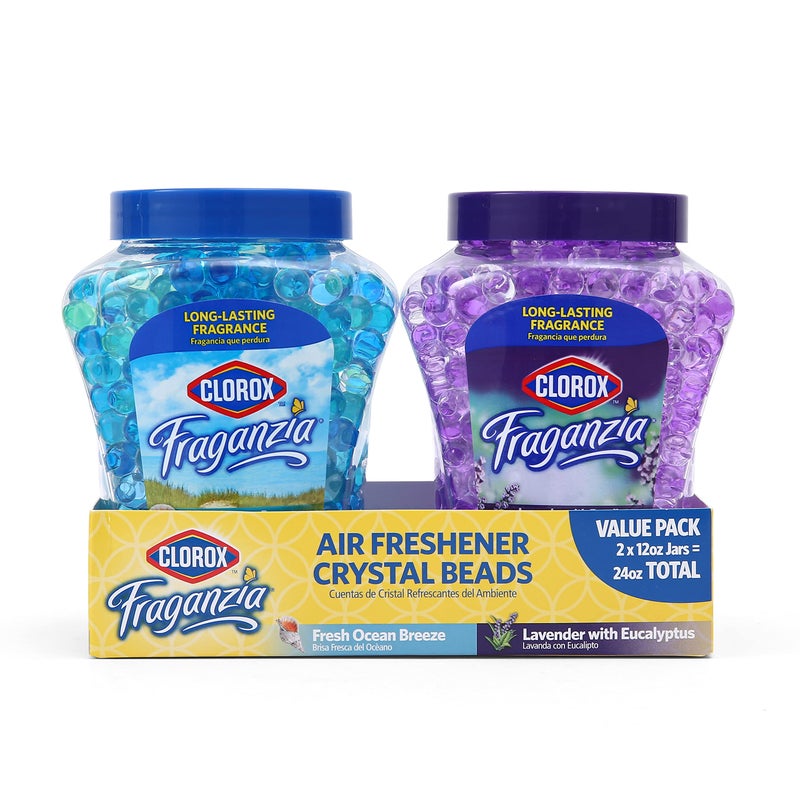 Clorox Fraganzia Crystal Beads Air Freshener Twin Pack, Fresh Ocean Breeze and Lavender with Eucalyptus Scents, Long Lasting Room Deodorizer Gel Beads, 12 Fl Oz Each - 2 Pack - Image 1