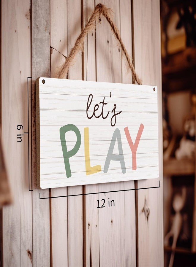 huester Play Sign Wood Plaque Sign, Playroom Wall Decor, Kids Playroom Decor, Playroom Sign, Play Room Home Decor for Kids, Boho Classroom Decor, Let’s Play Sign Wall Hanging Decor, 12x6 inches - Image 3