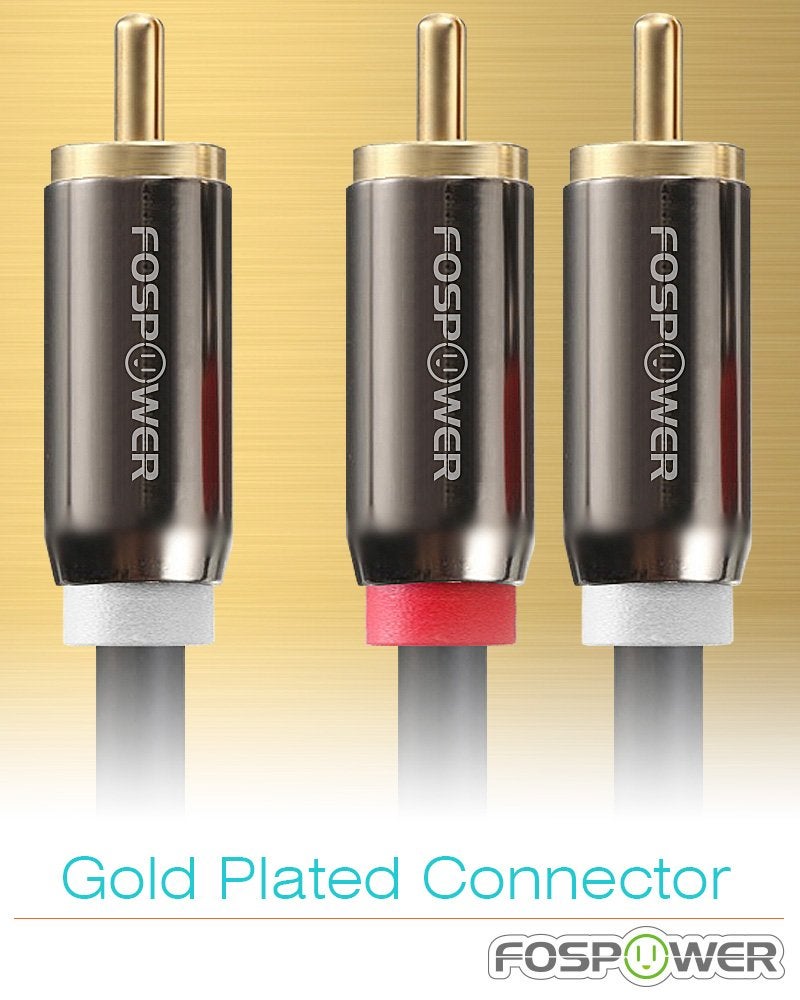 FosPower RCA Y-Adapter (6 Feet), 1 RCA Male to 2 RCA Male Y Splitter Digital Stereo Audio Cable for Subwoofer, Home Theater, Hi-Fi - Dual Shielded | 24K Gold Plated - Image 2