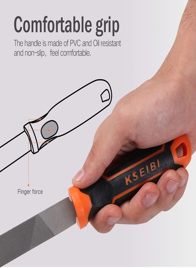KSEIBI 311485 Metal File Set with High-Carbon Steel Blades - Ergonomic Soft-Grip Handles, 8-Inch Files in Flat, Round, and Half-Round Shapes for Wood and Metal Work - Image 4