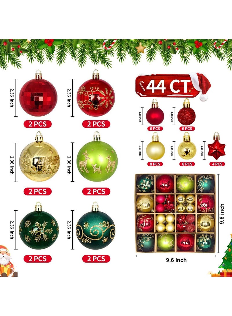 AUTOYSUR 44 Pcs Christmas Tree Balls Ornaments, Christmas Decorative Hanging Baubles for Home Party Holiday Wedding Tree Decorations (Red/Gold/Green) - Image 3