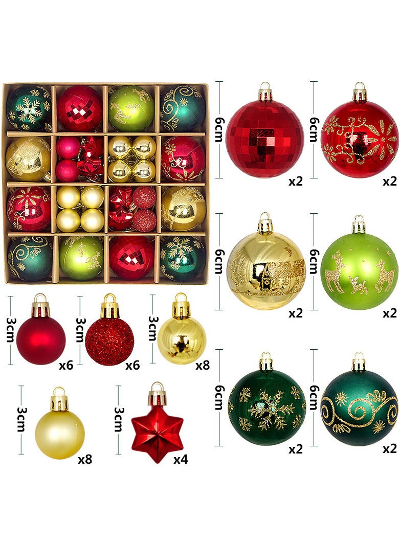 AUTOYSUR 44 Pcs Christmas Tree Balls Ornaments, Christmas Decorative Hanging Baubles for Home Party Holiday Wedding Tree Decorations (Red/Gold/Green) - Image 2