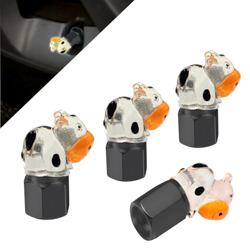 I3DIDEA Glow in The Dark Tire Valve Caps4 Pieces Cute Animal Auto Exterior Accessories for MenWomen Fun Tire Accessories Universal Fit for Most Car Motorcycles Trucks Bicycles Cow - Image 1