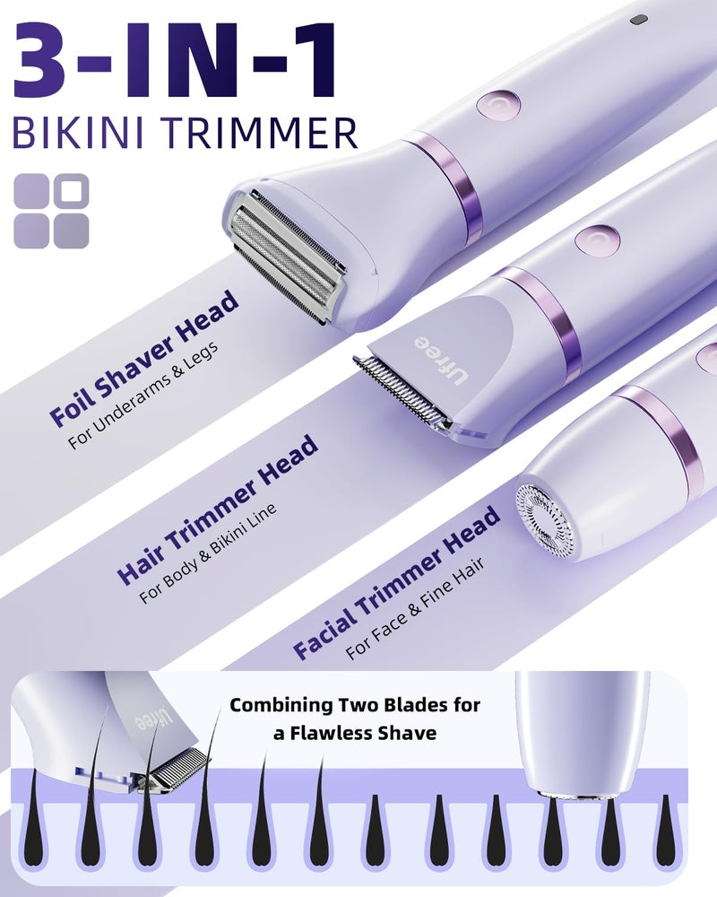 Ufree Bikini Trimmer Electric Razors for Women, Rechargeable Pubic Body Hair Trimmer Electric Shaver for Legs Body Hair, Bikini Shaver IPX7 Waterproof, Gifts for Women, Purple - Image 2