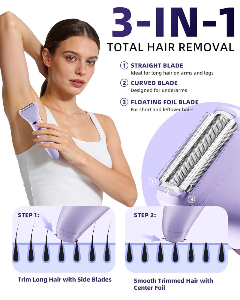 Ufree Bikini Trimmer Electric Razors for Women, Rechargeable Pubic Body Hair Trimmer Electric Shaver for Legs Body Hair, Bikini Shaver IPX7 Waterproof, Gifts for Women, Purple - Image 5