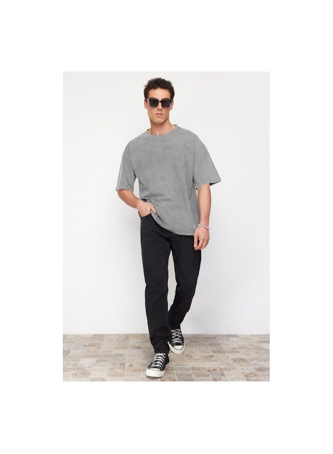 trendyol Men's Oversize/Wide Cut Faded Effect  Thick T-Shirt