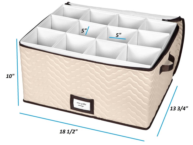 HOLDN’ STORAGE Wine Glass Storage Box with Dividers - Holds 12 Standard Size Wine Glasses up to 10" Tall - Stemware Storage Case - Protects Fine China - Durable Quilted Microfiber Bin with Carry Handles - Image 4