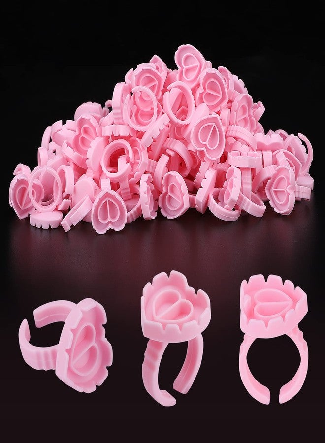 Pretty memory 150 Pcs Glue Rings for Eyelash Extensions, Lovely Heart-Shaped Lash Glue Rings Blooming Eyelash Glue Holder Volume Fanning Cup Lash Extension Supplies, Pink - Image 1