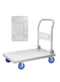 GGEROU Push Cart Dolly Cart Platform Hand Truck, 200kg Load Folding Platform Truck Luggage Cart Folding Flatbed Dolly with 360 Degree Swivel Wheels Foldable Push Hand Cart, 28 * 18.5in Silver  - Image 1