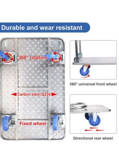 GGEROU Push Cart Dolly Cart Platform Hand Truck, 200kg Load Folding Platform Truck Luggage Cart Folding Flatbed Dolly with 360 Degree Swivel Wheels Foldable Push Hand Cart, 28 * 18.5in Silver  - Image 3