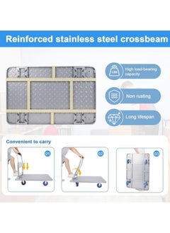 GGEROU Push Cart Dolly Cart Platform Hand Truck, 200kg Load Folding Platform Truck Luggage Cart Folding Flatbed Dolly with 360 Degree Swivel Wheels Foldable Push Hand Cart, 28 * 18.5in Silver  - Image 5