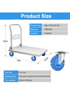 GGEROU Push Cart Dolly Cart Platform Hand Truck, 200kg Load Folding Platform Truck Luggage Cart Folding Flatbed Dolly with 360 Degree Swivel Wheels Foldable Push Hand Cart, 28 * 18.5in Silver  - Image 2