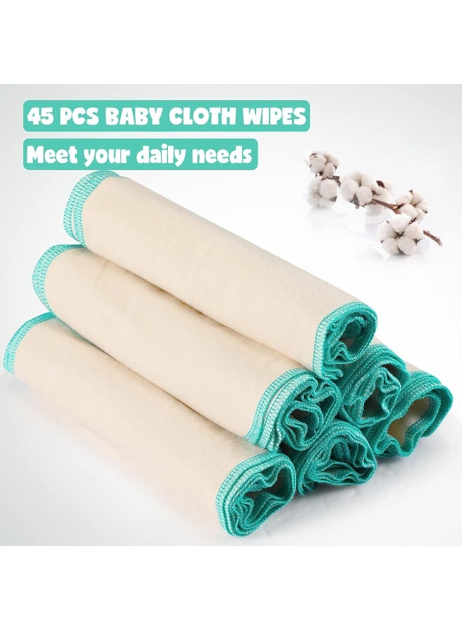 meekoo 45 Pcs Unbleached Flannel Cloth Baby Wipes Reusable Baby Diapers Wipes 8 x 8 Inch Soft and Sturdy Washable Natural Cloth Tissues Outer Stitching(Blue) - Image 3