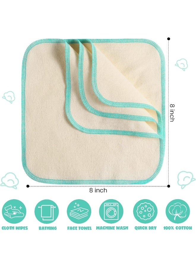 meekoo 45 Pcs Unbleached Flannel Cloth Baby Wipes Reusable Baby Diapers Wipes 8 x 8 Inch Soft and Sturdy Washable Natural Cloth Tissues Outer Stitching(Blue) - Image 2