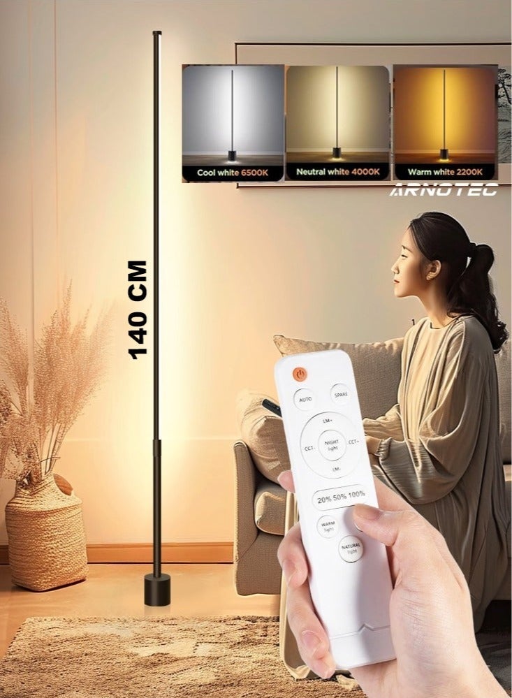 NourLayan 140cm LED Floor Lamp | 3-Color Dimmable Eye Protection Standing Lamp with Remote Control | Modern Atmosphere Light for Living Room, Bedroom & Study (UK Plug) - Image 2