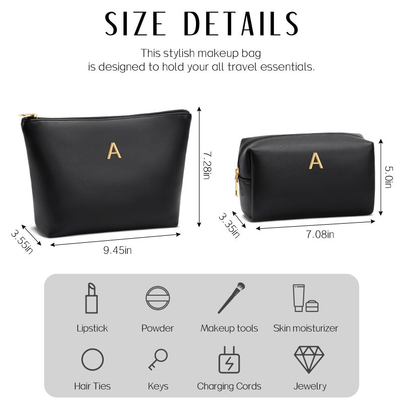 CLOUDWINGS Easter Basket Gifts for Women Girlfriend Initial Makeup Bag for Teen Girls Personalized Gifts for Friend Teacher Mom Wife Cosmetic Travel Toiletry Bag(Black,A) - Image 4