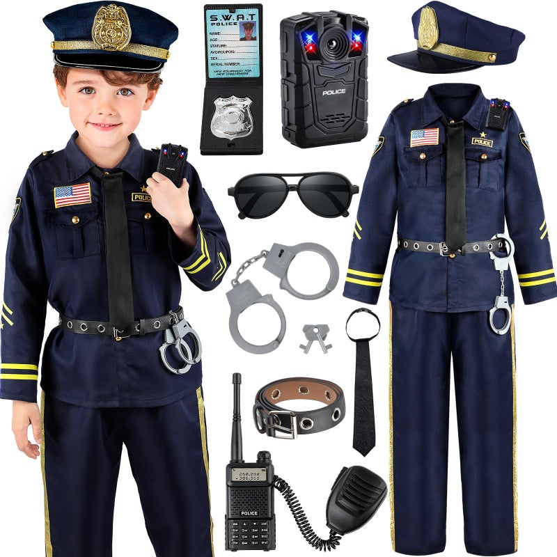 Joycover Police Costume for Kids Police Officer Costume for Boys Girls with Uniform and Accessories Halloween Costumes for Kids Boys Toddler Dress Up Cop Outfit Set for Halloween Career Day M - Image 3