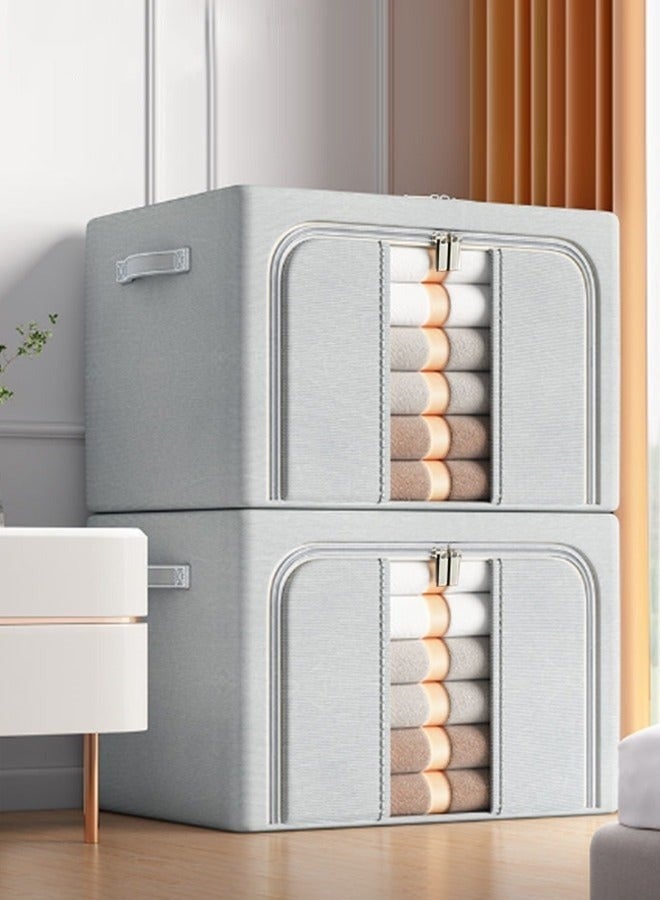 MIXDE Foldable Clothes Box,2-Piece Oxford Fabric Closet Organizer Bag Set With Carry Handles And Clear Window,66L Large Capacity Steel Frame Storage Bins 50x40x33cm - Image 1