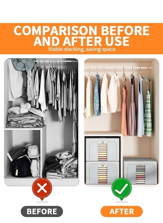 MIXDE Foldable Clothes Box,2-Piece Oxford Fabric Closet Organizer Bag Set With Carry Handles And Clear Window,66L Large Capacity Steel Frame Storage Bins 50x40x33cm - Image 5