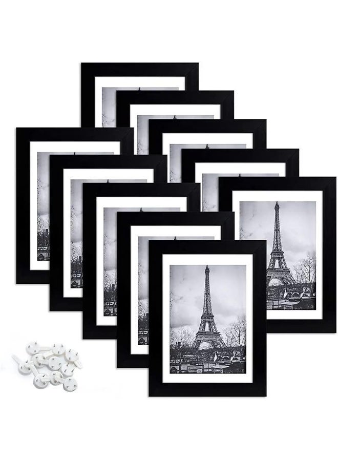 Relex Picture Frame Set of 10, 5x7 Inch Picture Frames, Display Pictures 4x6 Inch With Mat Or 5x7 Inch Without Mat, Multi Photo Frames Collage For Wall Or Tabletop Display, Black - Image 1