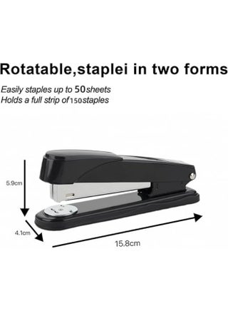 Heavy-Duty Metal Stapler, Black, 50 Sheets Capacity, Stainless Steel, Adjustable Staple Selector, Anti-Slip Base, for Office & Home Use - view 2