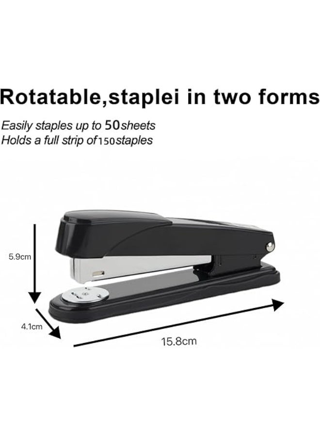 UREVO Heavy-Duty Metal Stapler, Black, 50 Sheets Capacity, Stainless Steel, Adjustable Staple Selector, Anti-Slip Base, for Office & Home Use - Image 2
