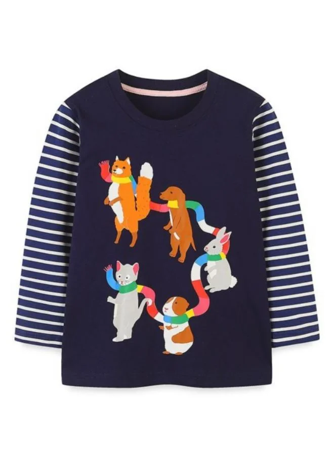 YUNIQEE Black Printed Long Sleeve Crew Neck T-Shirt