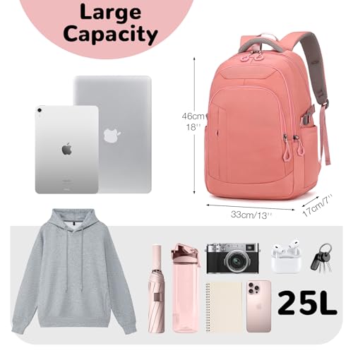 Outplea 25L Travel Backpack with Luggage Strap for Women Lightweight Carry on Backpacks Casual Daypack Airplane Friendly Flight Approved Waterproof 156 Laptop Backpack Pink - Image 3