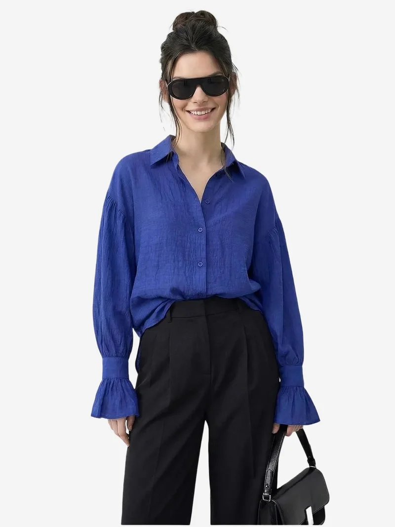 بيانكو لوتشي LUCCI Oversized Frilly Button-Up Shirt