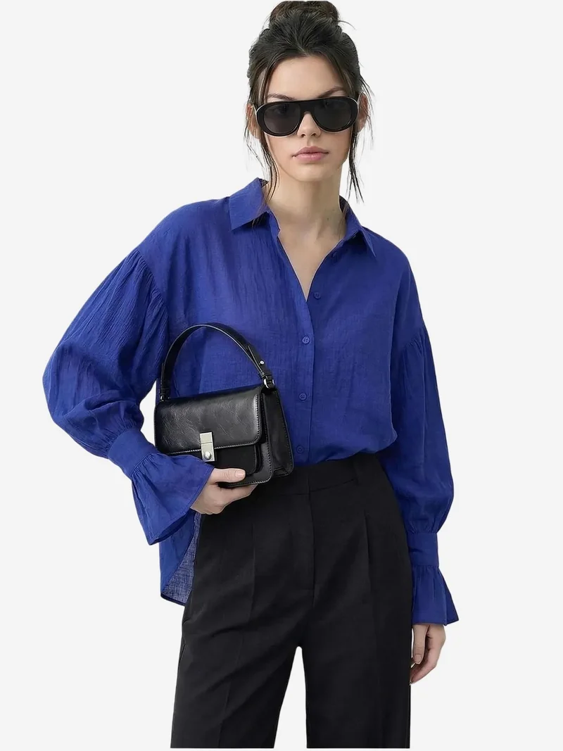 بيانكو لوتشي LUCCI Oversized Frilly Button-Up Shirt