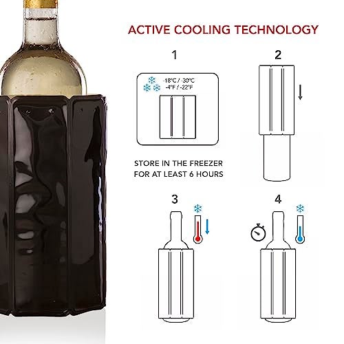 Vacu Vin Rapid Ice Wine Cooler | Freezable Gel Sleeve, Fits Standard 0.7?1?L Bottles | Keeps Wine Chilled for Hours | Flexible, Portable Bottle Cooler Sleeve – Black (Imported from Netherland) - Image 3