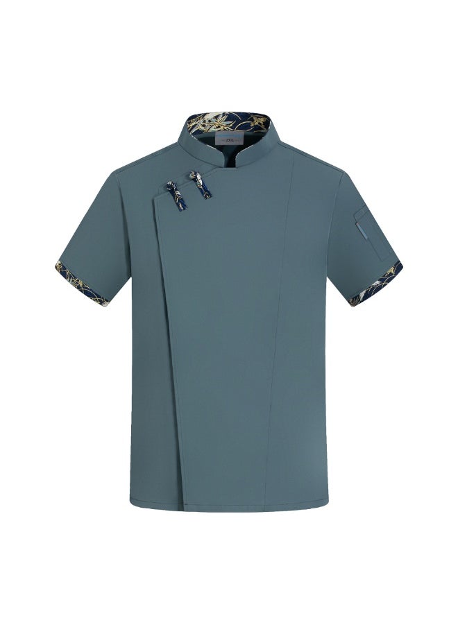 NIBEMINENT Chinese Style Chef Overalls Short Sleeve Hotel Cafeteria Restaurant Dining Kitchen Breathable Chef Uniform Summer  - Image 1
