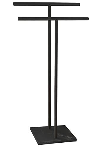 40 Inch Freestanding Towel Rack for Bathroom Floor DoubleT Shape Bath Sheet Holder with Marble Design Base Standing Towel bar Next to Tub or Shower Towel Holder Stand SUS304 Matte Black