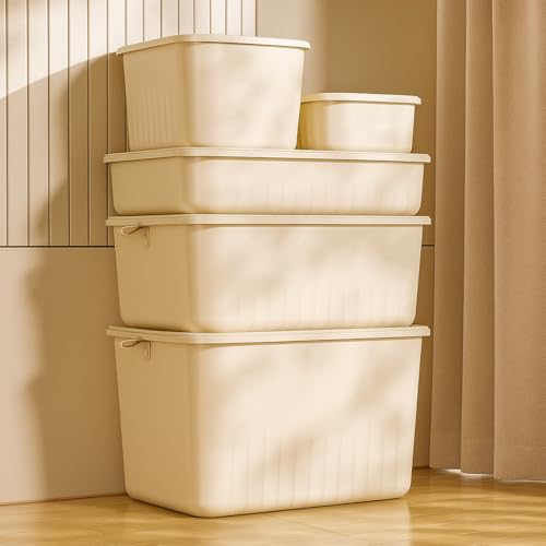 HoopVool® Multi Purpose Plastic Storage Bins Stackable Organizer Boxes with Lids, Stackable Crates for Home & Kitchen, items like books, clothes, snacks, toys. (All Size Combo, All Size) - Image 1