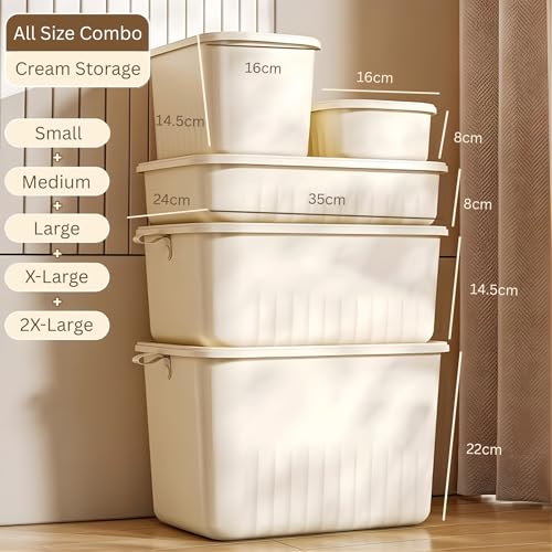 HoopVool® Multi Purpose Plastic Storage Bins Stackable Organizer Boxes with Lids, Stackable Crates for Home & Kitchen, items like books, clothes, snacks, toys. (All Size Combo, All Size) - Image 2