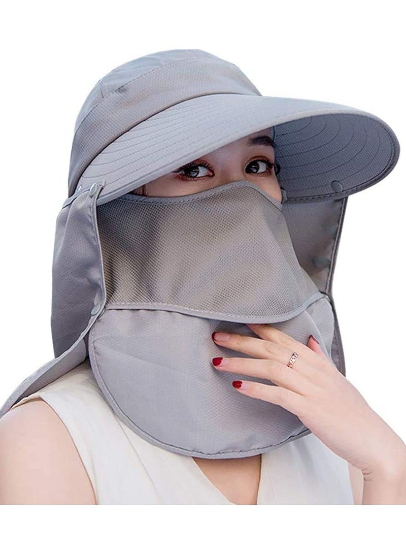 Generic Wide Brim Sun Hat, Fishing Hat Cap for Men & Women, Outdoor UV Sun Protection Hat, Women Sun Face Mask Visor Hat, Waterproof Breathable Hiking Hat, UPF 50 Protection Bucke (Grey) - Image 1