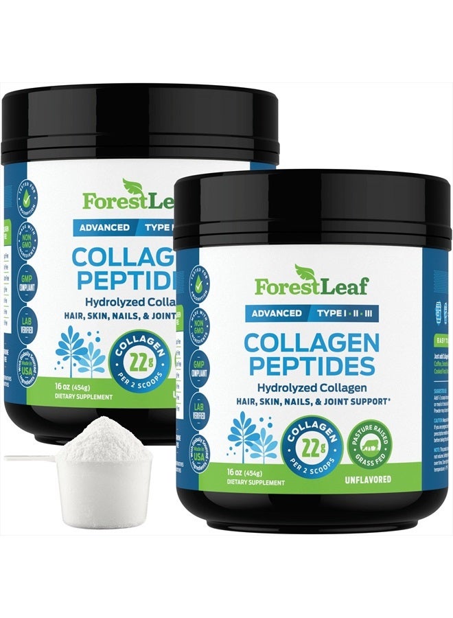 ForestLeaf Collagen Peptides Powder Unflavored - Hydrolyzed Collagen Protein Powder Type 1, 2 & 3 - Grass Fed Keto Collagen Powder for Women & Men - Vital Hair, Skin, Nails, Joints, Recovery, 11g Per Serving - Image 1
