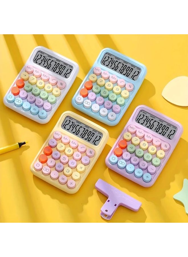 Sky Blue 1pc Cute Candy Calculator 12 Digit Mechanical Keyboard Big Buttons Office School - Image 1