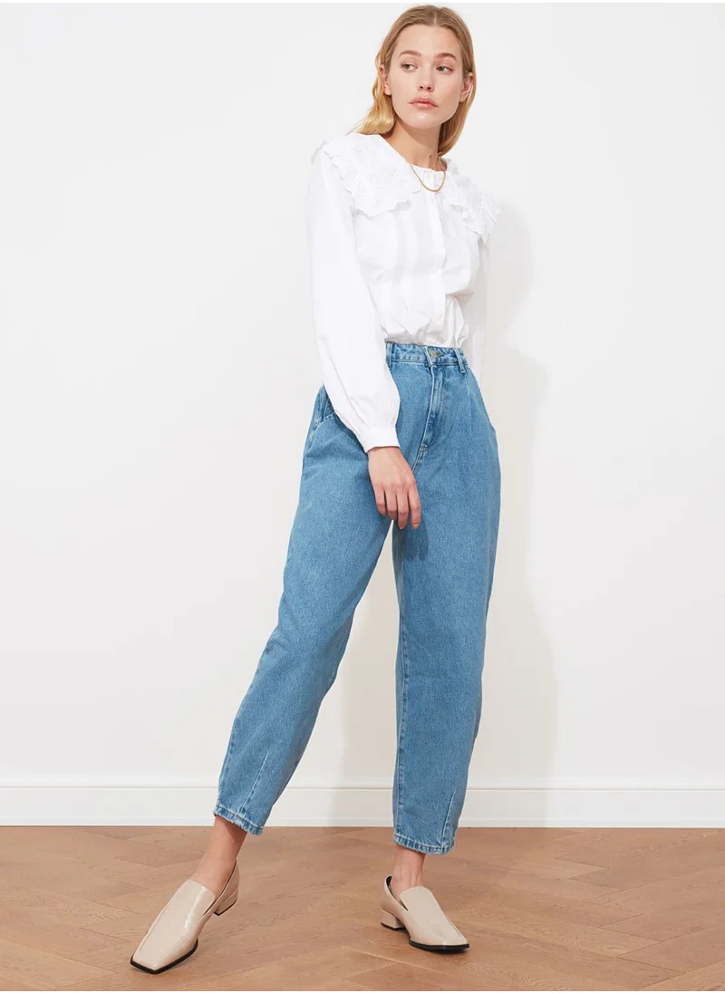 trendyol High Waist Pleat Detail Jeans