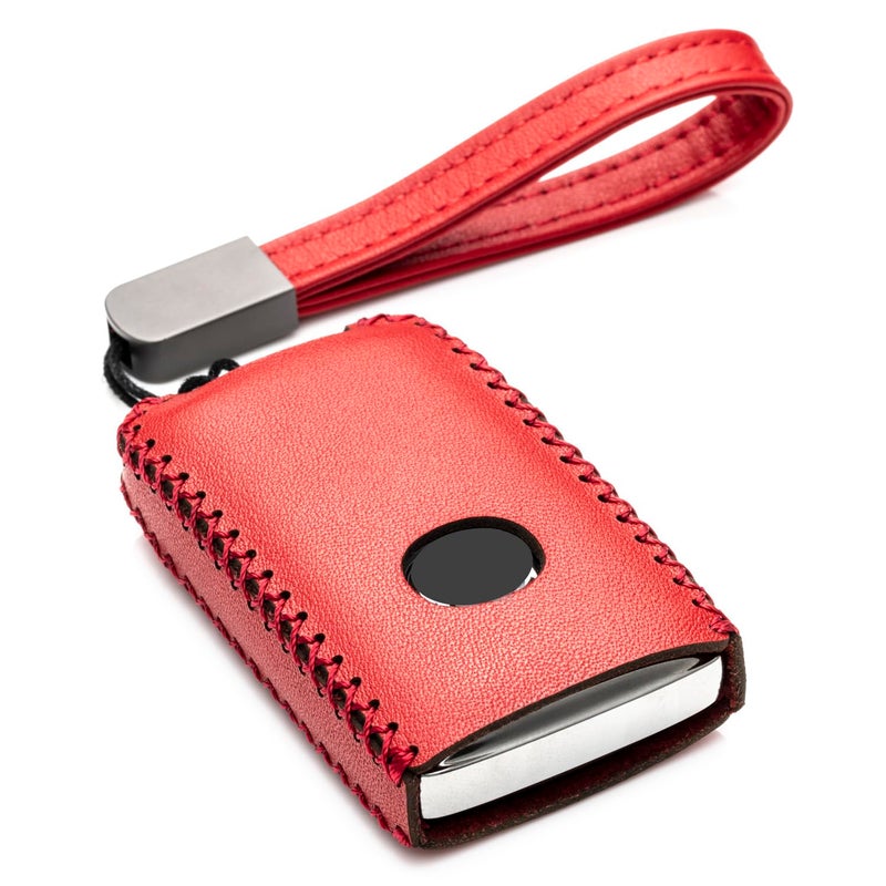Vitodeco Genuine Leather Smart Key Fob Case Cover Protector with Leather Key Holder for 2019-2021 Mazda 3, Mazda 3 Hatchback, 2020-2021 Mazda CX-5, CX-30, CX-9 (4-Button, Red)