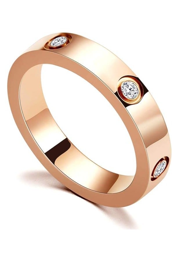 18K Rose Gold Plated Cubic Zirconia Promise Ring for Women – Stainless Steel Love Friendship Wedding Band Gift - Size 6